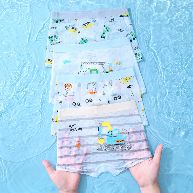 Summer Thin Ice Silk Mesh Boys' Underwear Breathable Boxer Briefs for Older Boys and Young Boys, Children's Breathable and Comfortable