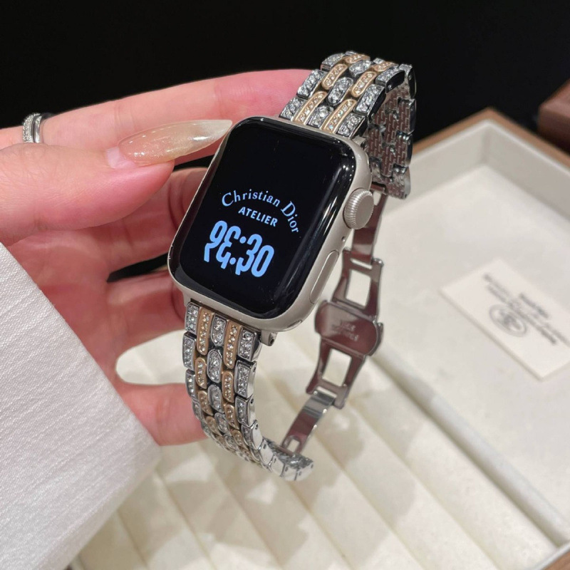 Five-Bead Sparkling Diamond Metal Watch Band Suitable for Apple S12 Watch Iwatch11 New Model Applewatch10987Se