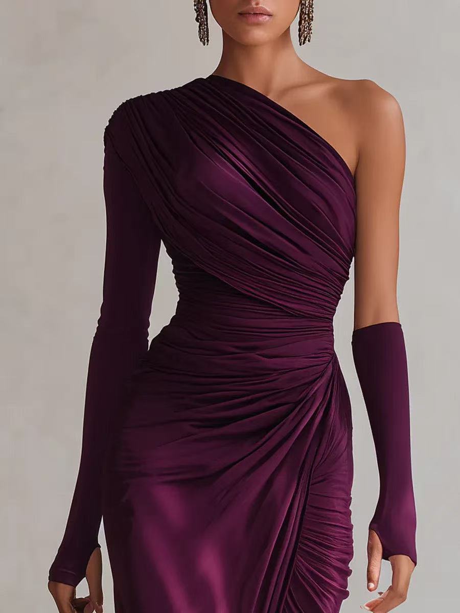 Women's Clothing Spring Autumn Elegant French Style Dress Solid Color Textured Long Sleeve New Fashion Ladies Gown_ecoleips.com