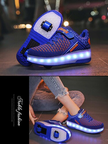 Cross-border children's detachable dual-wheel LED charging run shoes, boys' casual shoes, student with wheels, glowing plate shoes