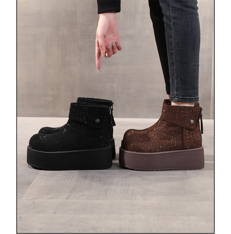 Giày boot nữ cổ cao lót nhung giữ ấm, đế dày độn cao chống trượt — Màu đen chi tiết 20