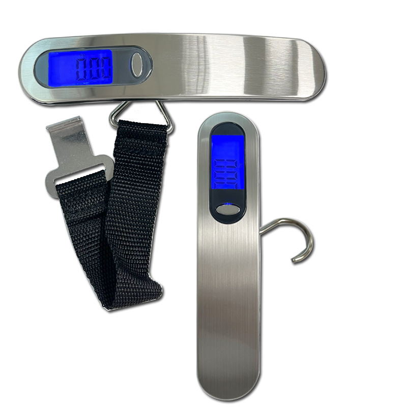 Báscula portátil digital de acero inoxidable, pesa equipaje o pesca hasta 50 kg, pantalla LCD de alta precisión