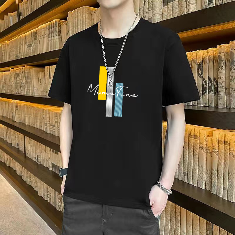 Camiseta ajustada de estilo coreano, elegante camiseta de manga corta con cuello redondo de estilo japonés para hombre, top versátil y moderno, marca de moda casual.
