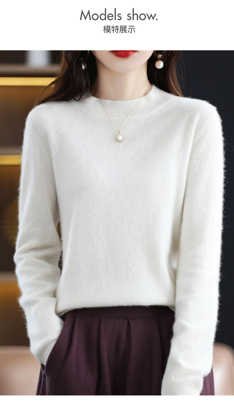 2022 Autumn and winter Cashmere sweater for women, semi-high collar, slimming, pullover, solid color 100 long-sleeved knitted base wool sweater pic 13