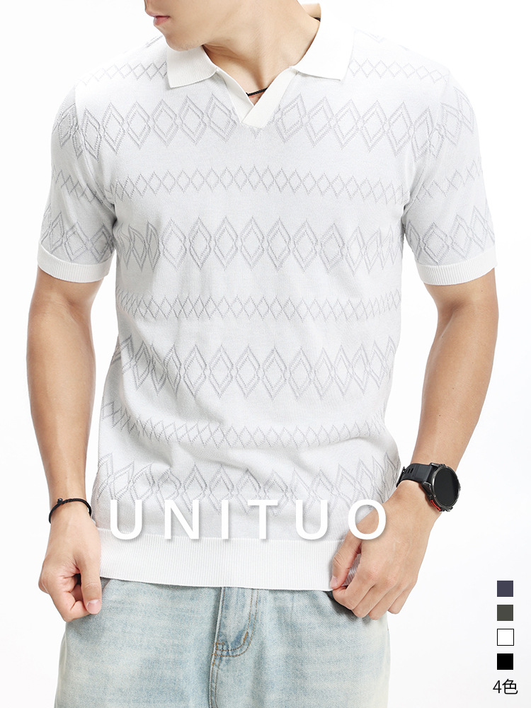 Hombres de alto nivel camiseta de polo de hielo de jersey de diamante hombre V-collar lujo ligero negocio con camiseta de cuello de manga corta ropa de hombre