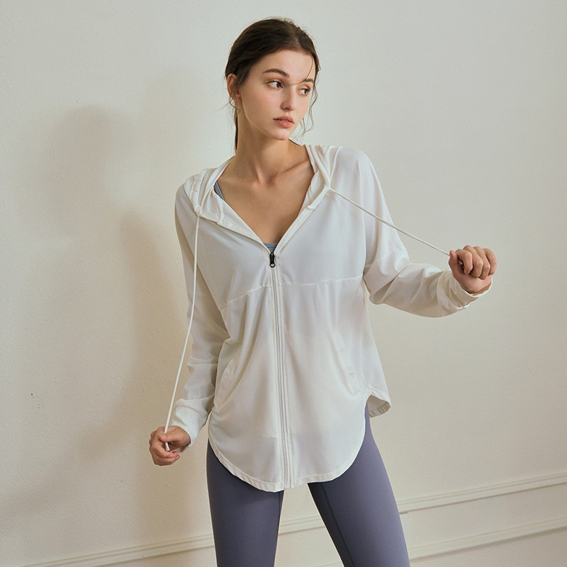 Hooded Sports Jacket Women's Slim Breathable Zipper Yoga Wear Thin Top Outdoor Sun Protection Running Fitness Hooded Sports Jacket Women's Slim Breathable Zipper Yoga Wear Thin Top Outdoor Sun Protection Running Fitness