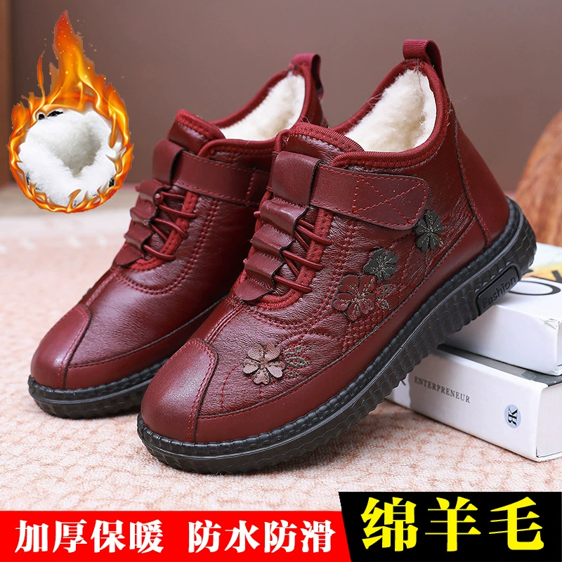 Зимняя старая пекинская новая женская хлопчатобумажная обувь плюшевая толстая хлопчатобумажная обувь среднего и пожилого возраста противоскользящая теплая мама хлопчатобумажные сапоги