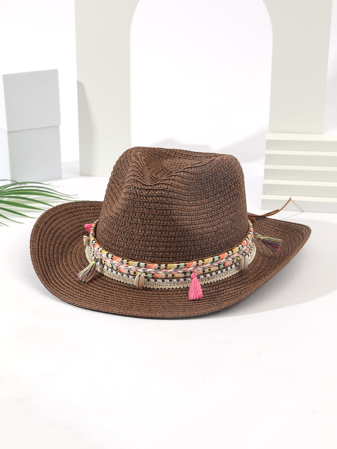 Unisex Vacation Solid Color Braid Wide Eaves Straw Hat display picture 2