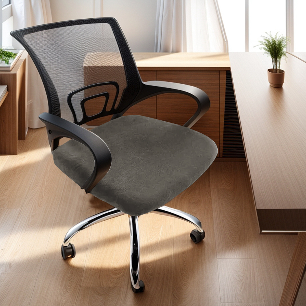 Amazon transfronterizo plata de zorro vello de oficina elástica cubierta de banco cubierta de cojín de silla universal de color sólido TEMU en stock