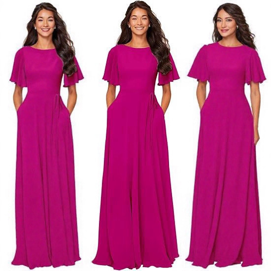 2026 Chiffon Formal Mother-Of-The-Bride Dress Bridesmaid Gown Factory Direct Sale with Flowing Collar, Sleeves, and Pockets, New Evening Dress