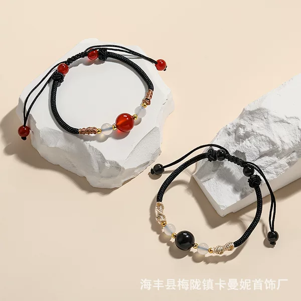 Acacia bean red agate beaded bracelet hand-woven hand rope for men and women couples girlfriends new Chinese style adjustable