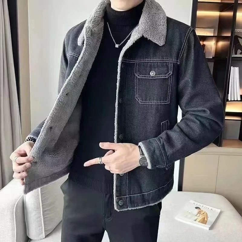 Herrenbekleidung Jeansjacke Herren Herbst und Winter plus samtverdickte neue vielseitige hübsche Hip-Hop-Lammfelljacke_voghion.com