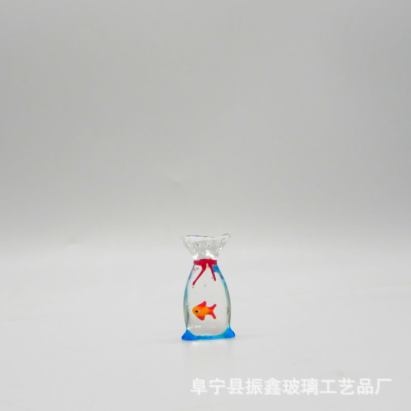 新款透明琉璃鱼袋小鱼缸福袋鱼块块钱动物桌面装饰品摆件礼品可爱|undefined