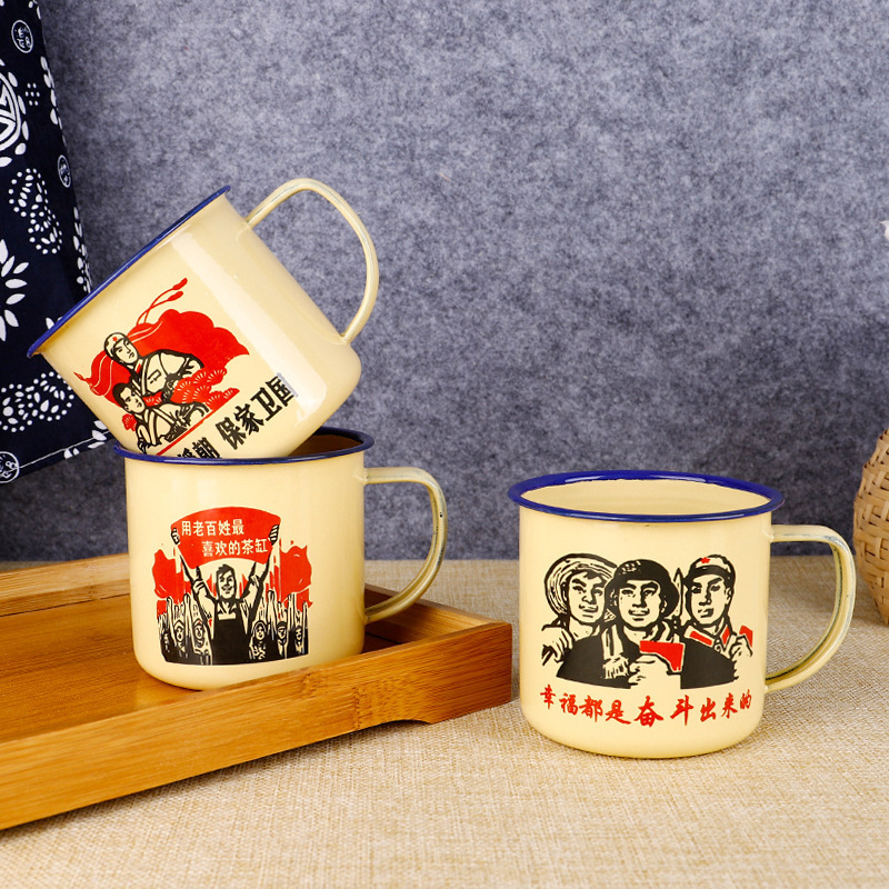 Esmalte retrógrado nostálgico taza con cubierta taza de agua de gran capacidad para chicos viejos jarros de té clásicos viejos cuadros taza de té