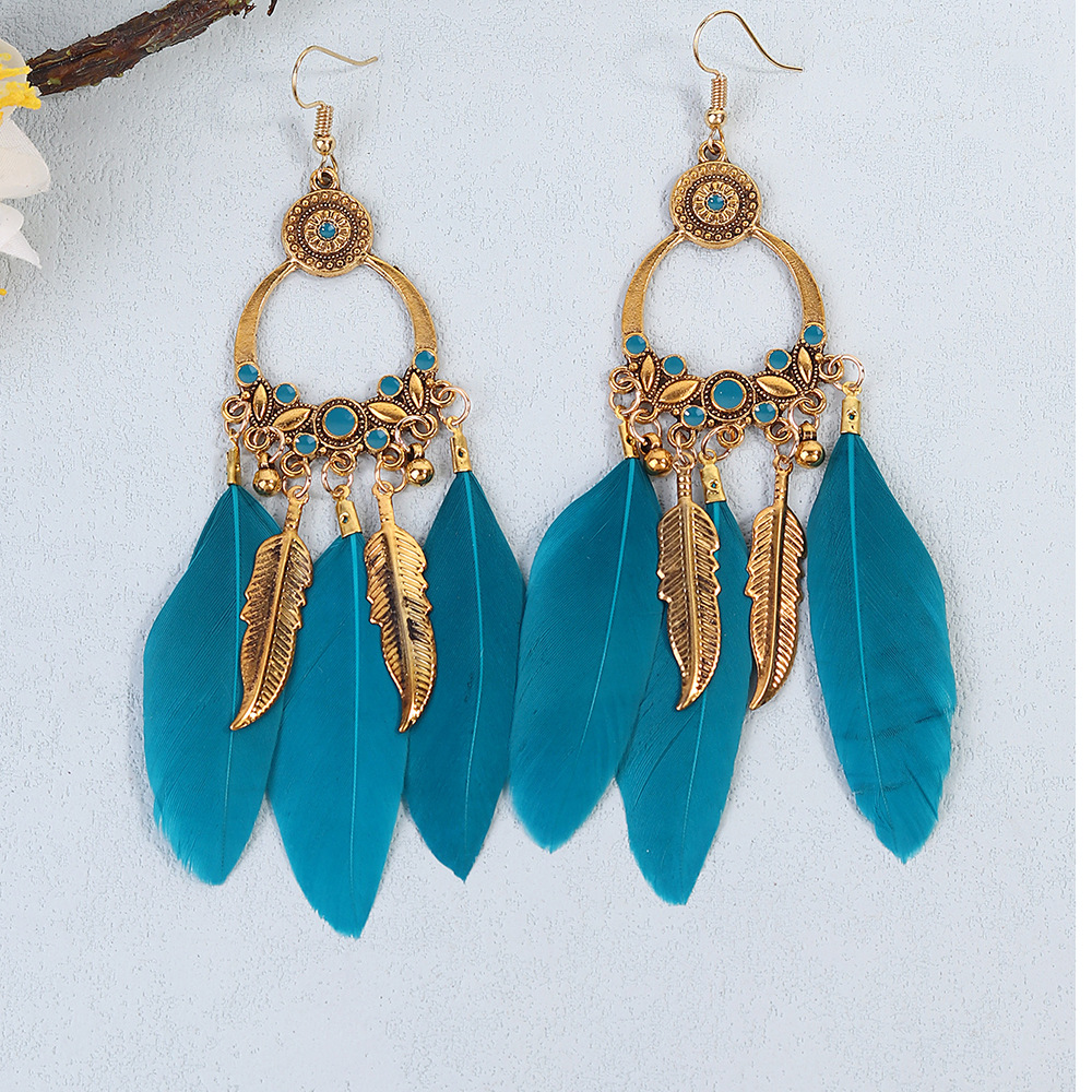 Women's Gender 1 Pair Retro Simple Style Tassel Plating Alloy Feather Drop Earrings