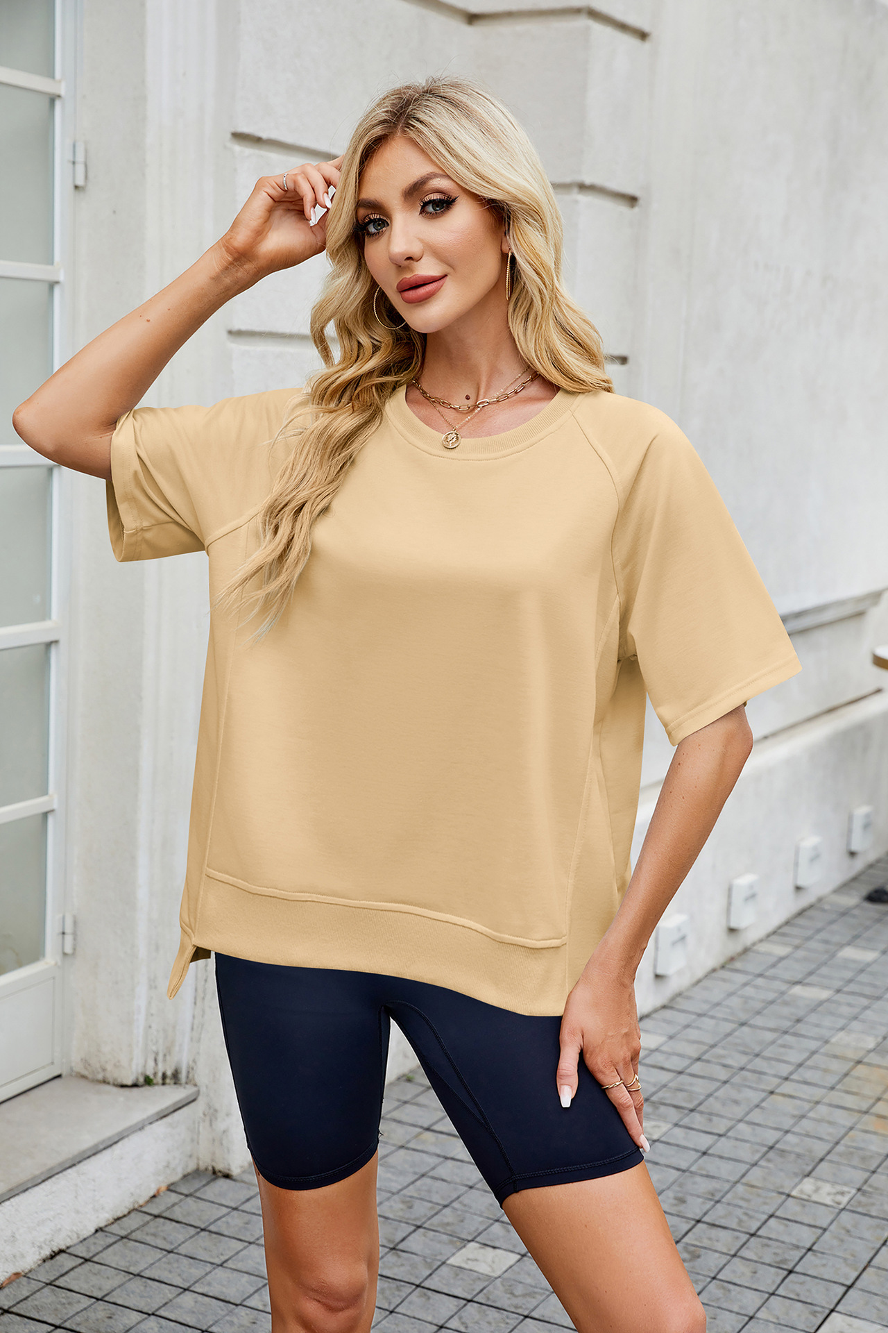 281g Weight Half Sleeve Sleeve Length Pullovers Placket Type Regular Sleeve Sleeve Type Rayon, Polyester Fabric Type Regular Top Length T-shirt Tops Type Casual, Daily Occasion Round Neck Neckline Loose Fit Type Solid Color Pattern Summer, Spring Season Women's Gender Basic Style Wholesale Women's Basic Solid Color Half Sleeve T-Shirts 7