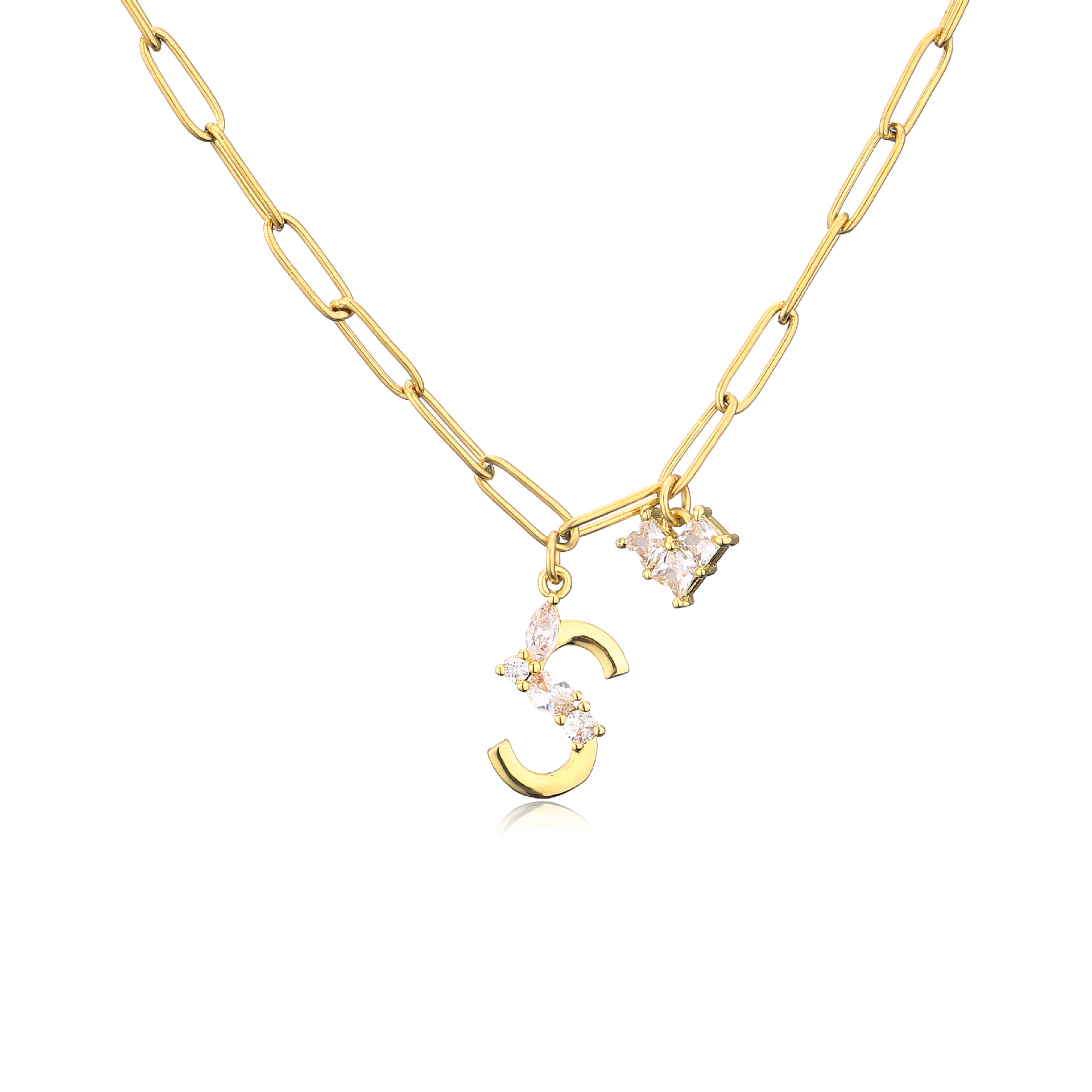 Zircon Micro-Inlaid Heart-Shaped English Letter Necklace Stainless Steel Necklace