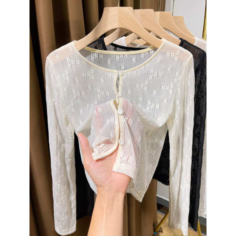 Slip Skirt's Outer Shawl Summer Tulle dress Lace Sun Protection Cardigan Thin Women's Waistcoat Ice Silk Blouse