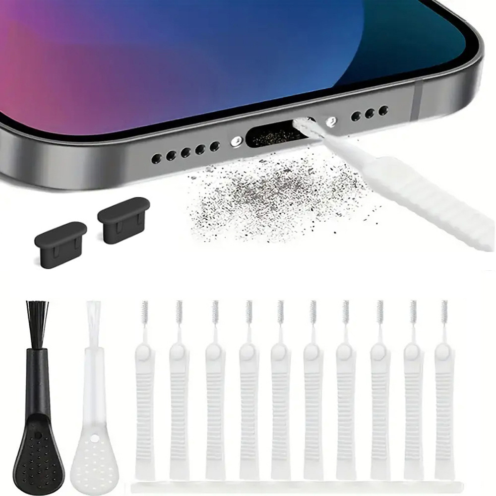 USB-Staubschutzstöpsel für Type-C Anschluss, Silikon-Schutzstöpsel für Smartphone-Ladeanschluss mit Reinigungsset