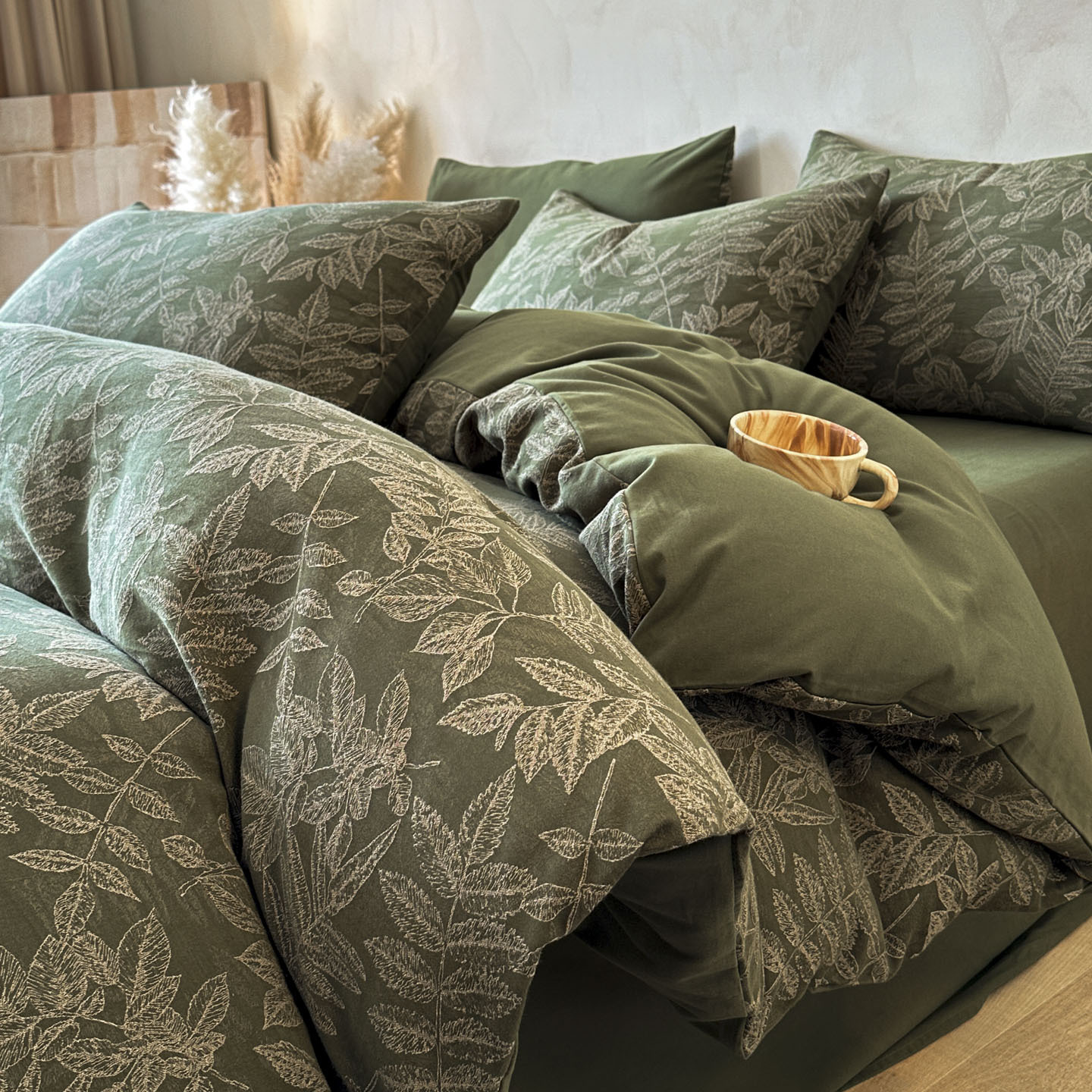Conjunto de quatro peças minimalista nórdico retrô em jacquard grosso escovado, 100% algodão, capa de edredom de alta qualidade, lençol de baixo, cor clara._voghion.com