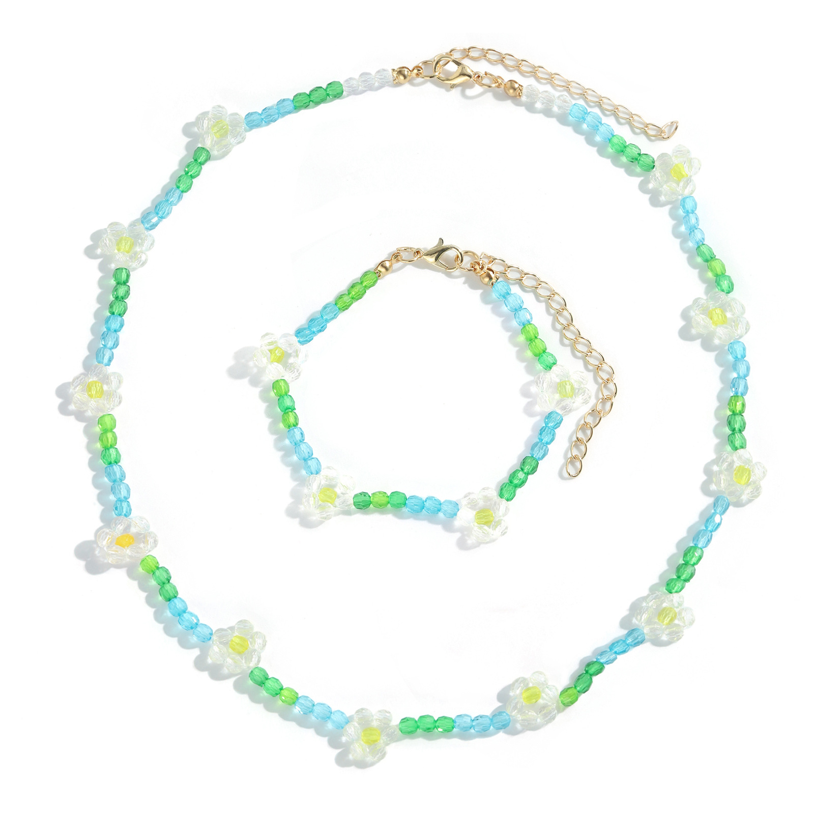 Ethnic Hand-woven Acrylic Flower Round Bead Chain Necklace Bracelet Set display picture 12