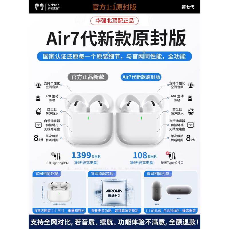 2025 nuevos auriculares inalámbricos Bluetooth de Apple de sexta y séptima generación Huaqiangbei genuino pro2 para iPhone15