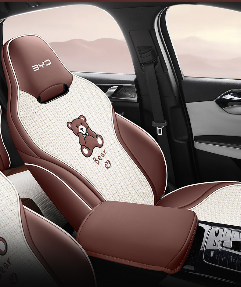 2021-24 BYD Qin PLUS special seat cover leather hemp stitching car cushion cartoon bear four seasons