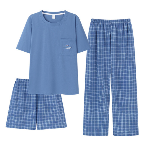 Summer Basic Set Men's Short Sleeve Check Shorts Home Suit Pants Can Be Worn Outside Amazon