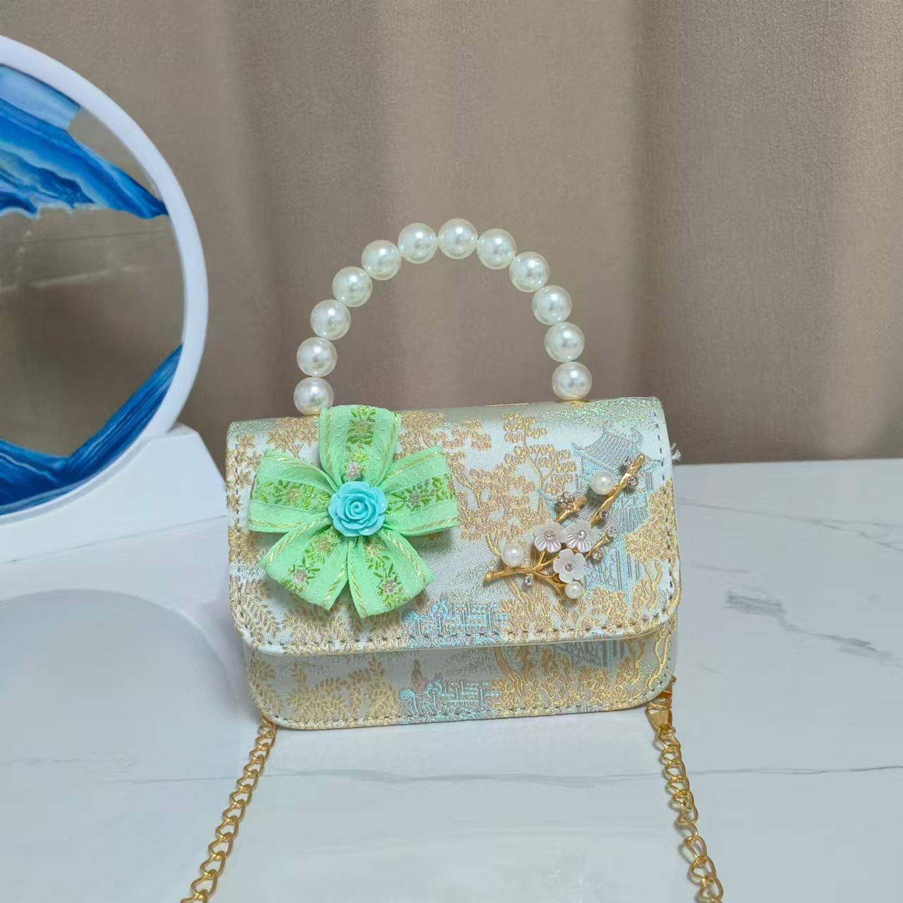 Bolsos infantiles de alto nivel, exquisitos antiguos, bolsos de cambio de niña, bolsos de mano de perlas de princesa, bolsos de almacenamiento