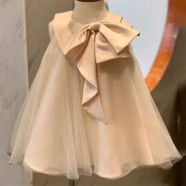 女童礼服新款蝴蝶结连衣裙女宝宝周岁生日礼服裙子公主裙