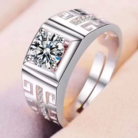 Wedding Ring Zirconium, 1 ct Solitaire, Adjustable Open Band, Six-Claw Setting