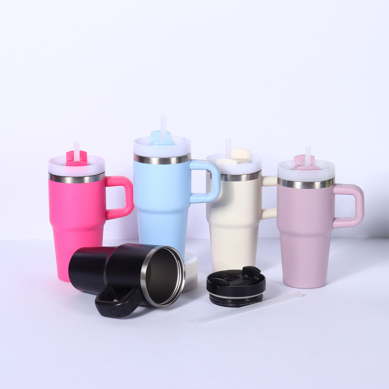 Cross-Border Best-Selling 14oz Children's Cup with Handle, Portable Car Cup, Multi-Color Mini Car Cup with Straw