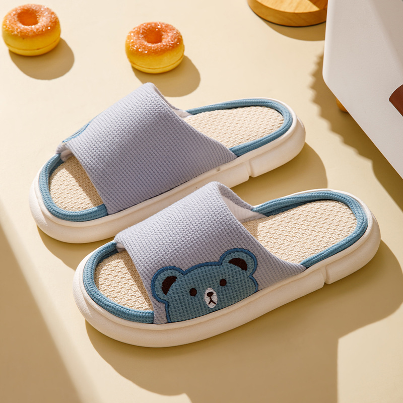 Zapatillas de lino sin cordones de cuatro estaciones de las mujeres lindas antideslizantes para el hogar nuevo hogar de fondo grueso zapatillas de lino de algodón verano