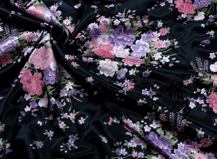 tela de seda impresa de flores tela de seda ropa antigua tela de prenda de ropa china tela de impresión de flores de plantas DIY