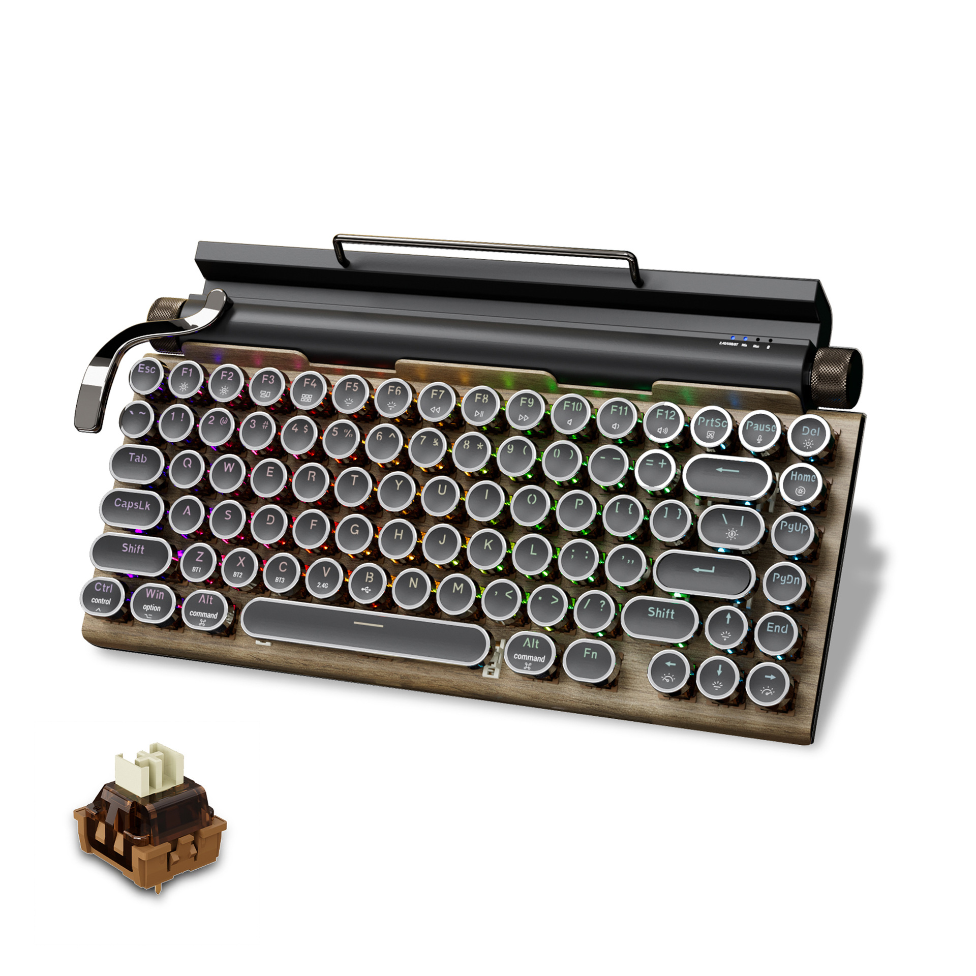 Teclado Mecánico Bluetooth Estilo Máquina de Escribir Retro, Teclas Punk, para Teléfono Móvil, Tableta, MAC, Eje Lineal, Teclado Mecánico Auténtico