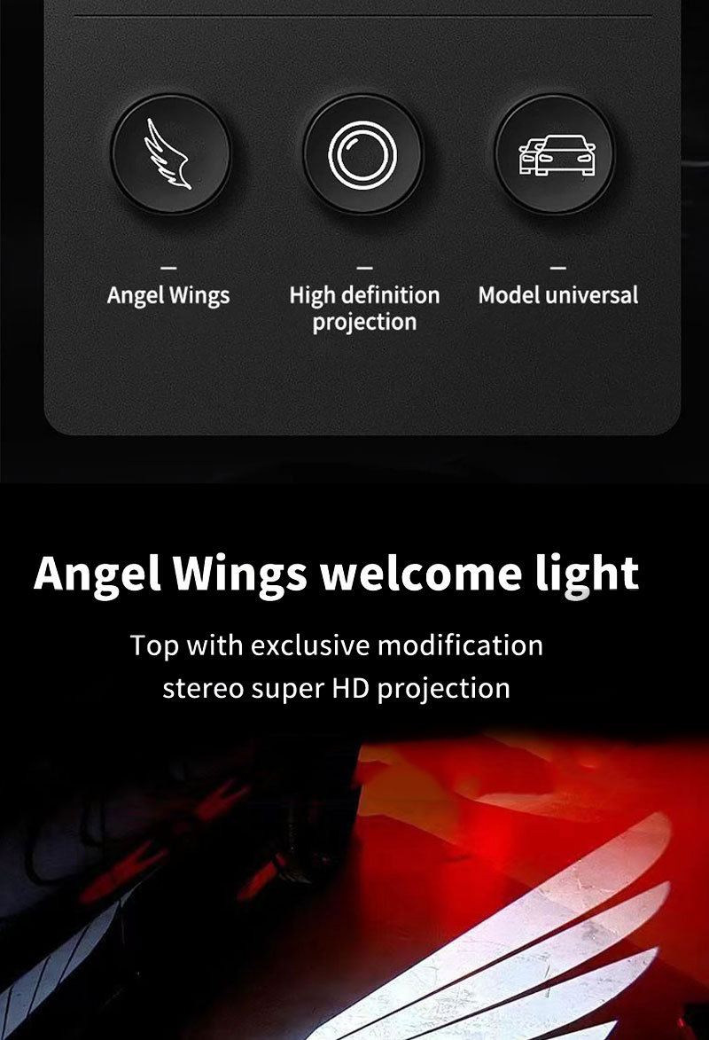 Universal Car Rearview Mirror Angel Wings Welcome Light Carpet Light Projector Lighting Carpet Light Led Projector Lighting