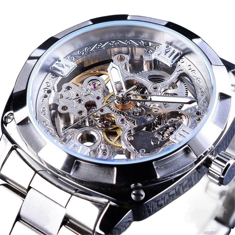 Новые европейские и американские мужские модные ретро резные полые светящиеся водонепроницаемые автоматические механические часы