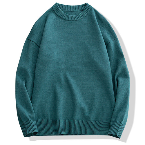 Men's Loose Knit Crew Neck Sweater, White, Korean Style, Trendy and Versatile