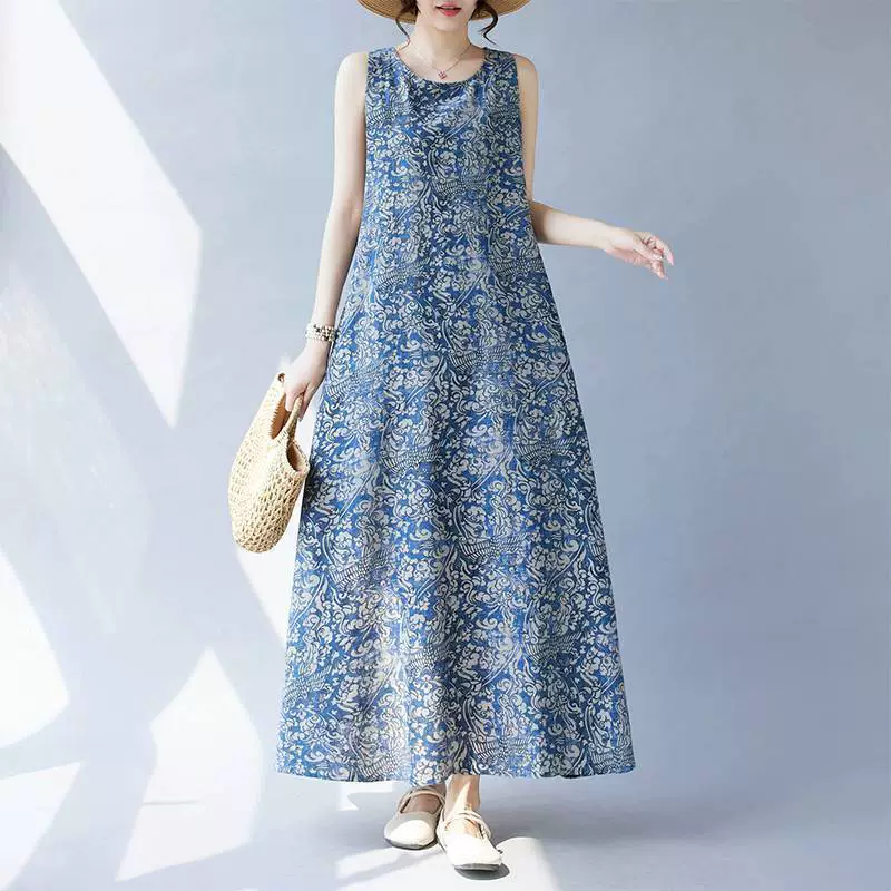 Lanwan простое и модное летнее литературное платье-жилет большого размера без рукавов из хлопка и льна в пасторальном стиле