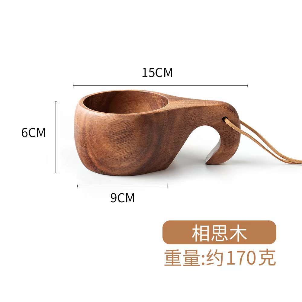 Taza de madera maciza nórdica creativa Taza de leche de desayuno para el hogar Ceremonia del té de madera Camping retro Taza de café portátil