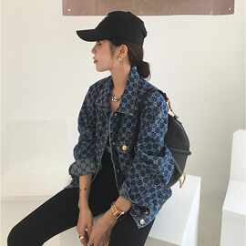 满印提花长袖牛仔外套女韩版宽松2025新款早春休闲上衣春秋牛仔衣