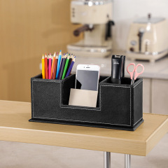 Factory wholesale pen holder simple leather double pen holder multifunctional desktop storage box office supplies stationery storage box