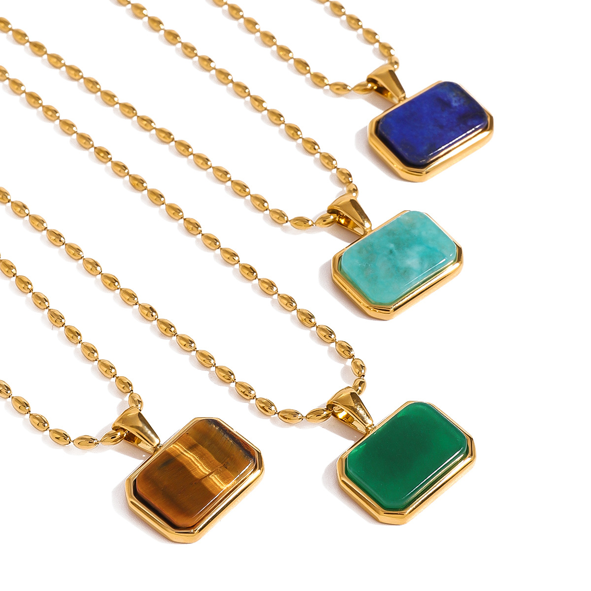 Wanxing estilo europeo y americano 18k oro de acero inoxidable collar de piedra de ojo de tigre universal mujer lujo ligero nicho alto sentido de joyería transfronteriza