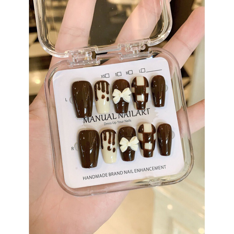 [original Real Shot] Purely Handmade Wearable Nails for Autumn and Winter New Manicure Amber Hand-painted Nail Patches Finished Product