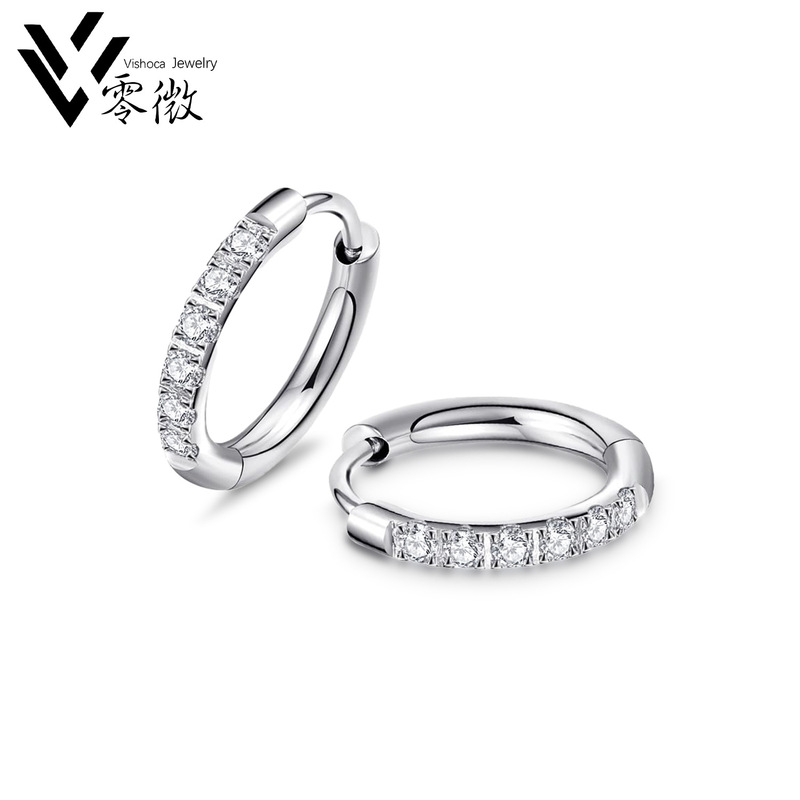 All-Over 316 Titanium Steel Hoop Earrings with Zircon in Gold Color, Versatile Round Coil Micro-Inlaid Ear Clips, Zircon Earrings