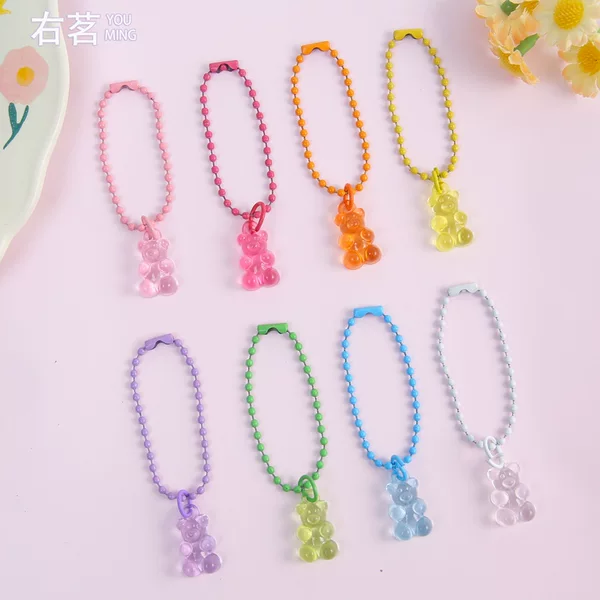 Colorful Cute Transparent Bear Bead Chain Keychain Mobile Phone Chain Bag Pendant DIY Handmade Jewelry Accessories Material