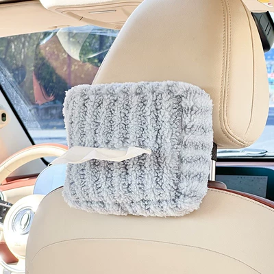 Cartoon Car Tissue Holder Plush | Car tissue box/set - moon-velvet-striped-tissue-box-blue