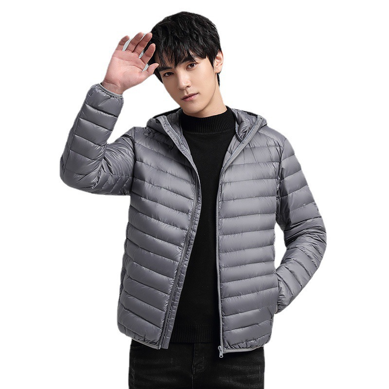 2024 nuevo otoño y invierno ligero plumas de algodón corto encapuchado deportivo casual ligero abrigo cálido de moda masculino impresión GO