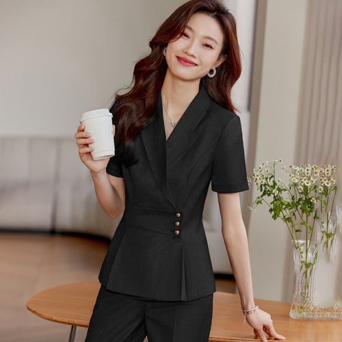 Khaki short-sleeved suit suit for women summer new business attire formal jewelry store beauty salon front desk work clothes