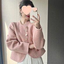 小香风外套女新款圆领单排扣双面呢子大衣女设计感小个子呢子上衣